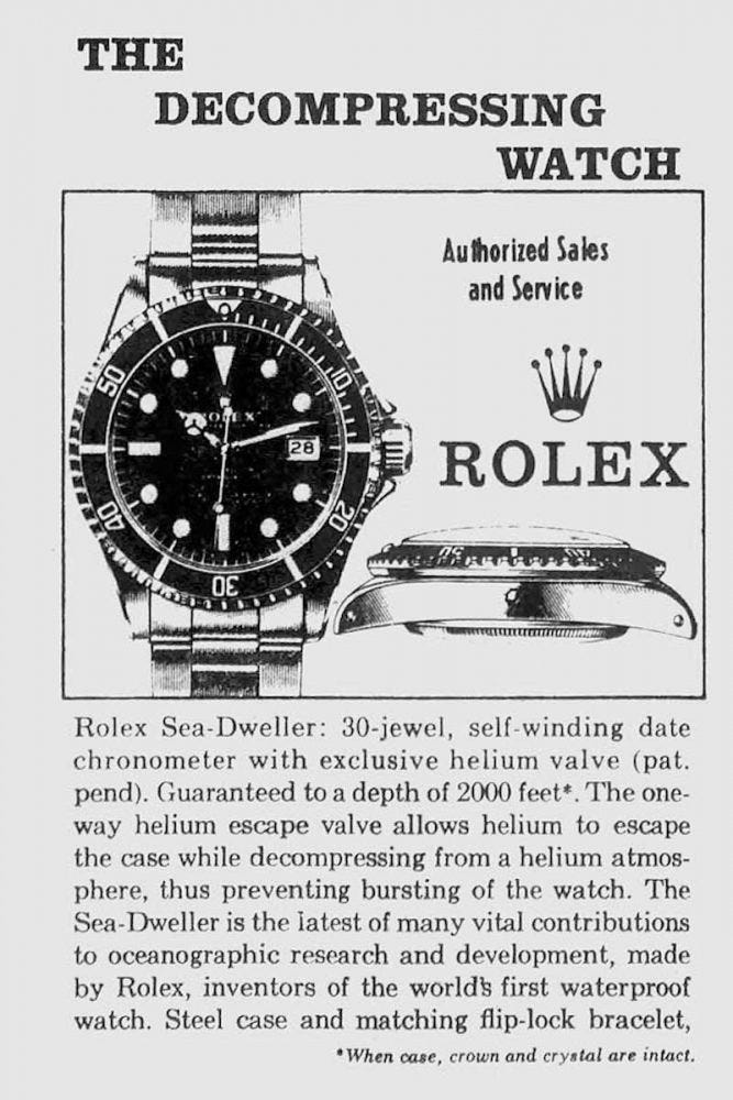 Rolex Seadweller print advert showing images of the watch